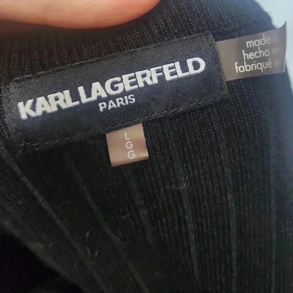 Karl Laggerfeld Black 3/4 Sleeve Floral Embroidered Blouse Size LG - Picture 8 of 10